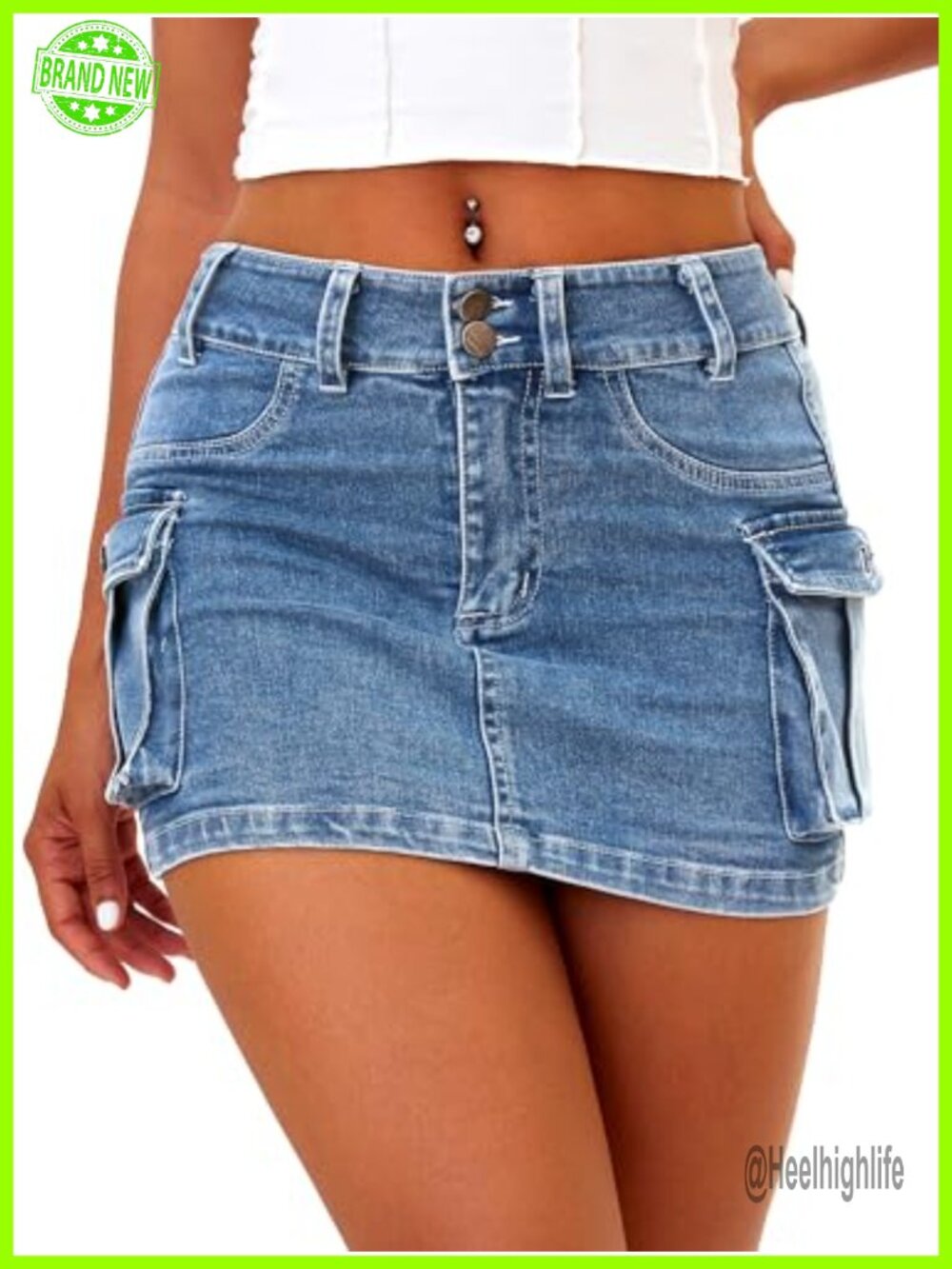 Low Rise Denim Mini Skirt High Stretch Cotton Spandex Jean Skirt